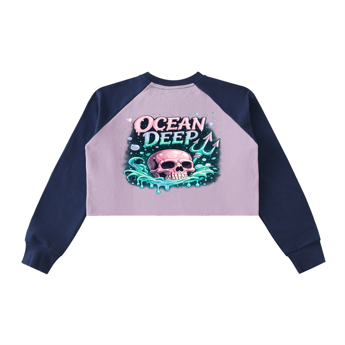 Raw-Hem Color-Block Raglan Crop Sweatshirt - Image 2