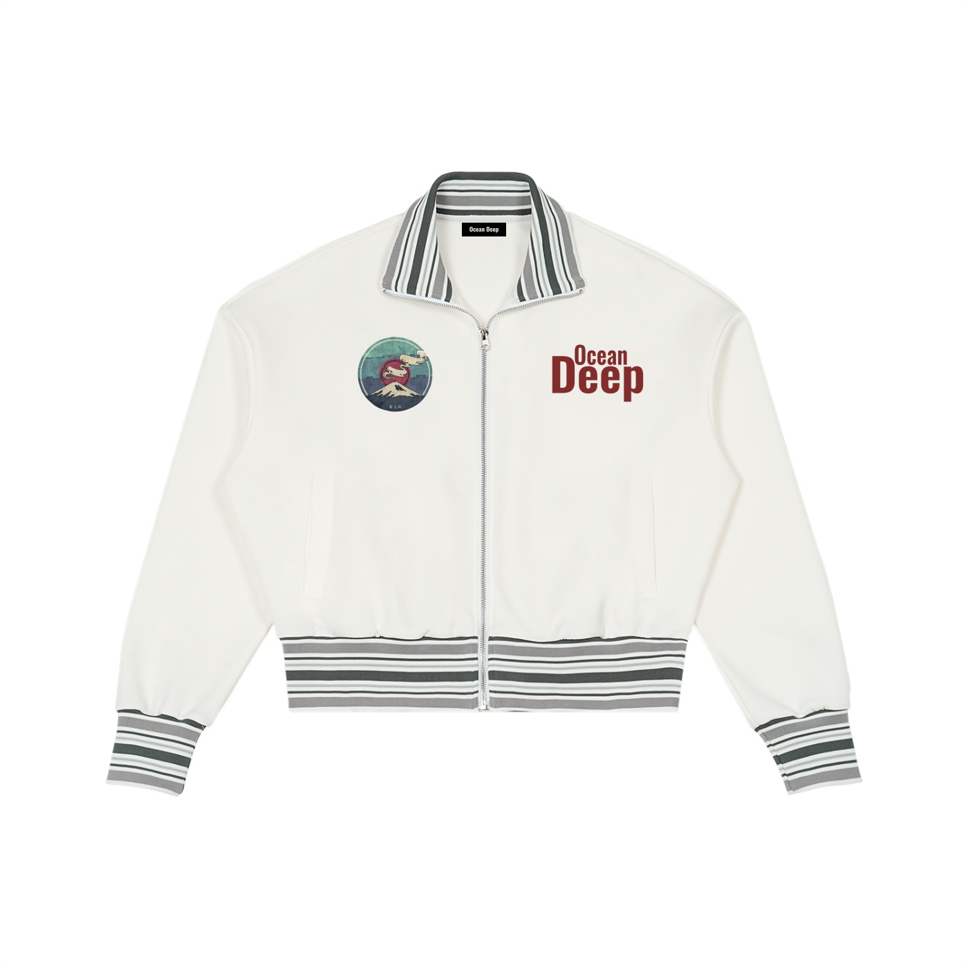 Striped Rib Collar Zip Jacket