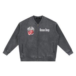 Vintage Washed Fleece Baseball Jacket